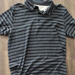 Fabletics Men's Navy and Light Gray Striped Polo